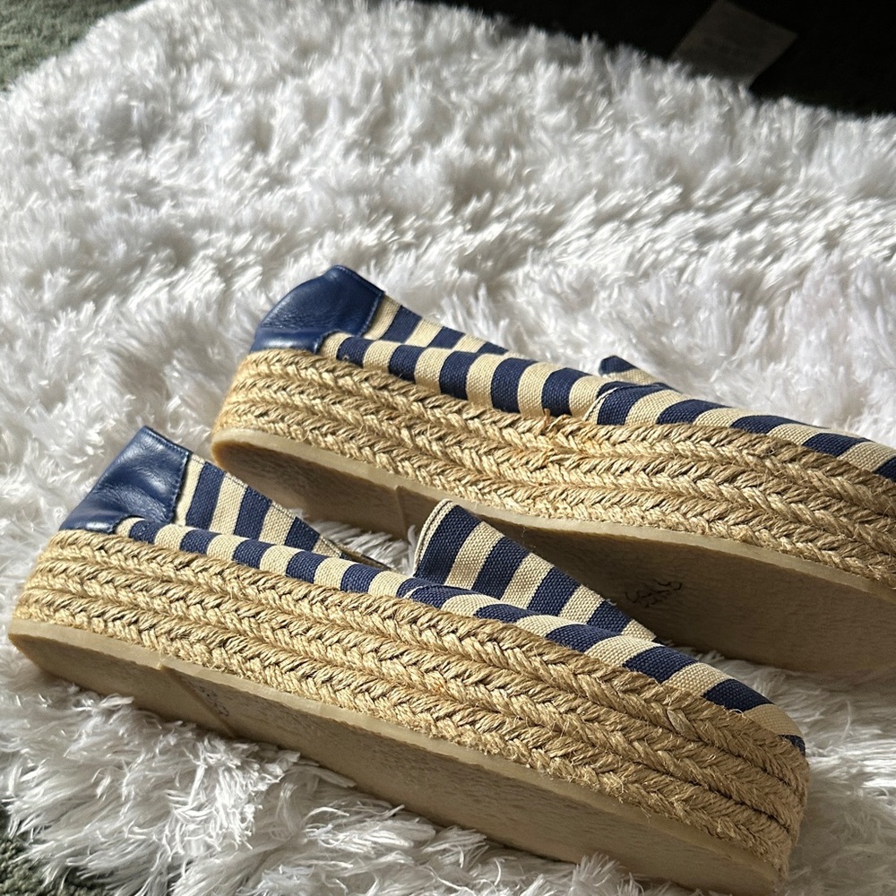 M. Gemi Blue and Cream Striped Espadrilles - Picture 2 of 5